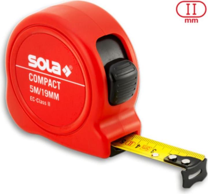 Actual product image Sola Messwerkzeuge Tape measure - COMPACT - 3m / 16mm - pocket tape measure with belt clip - steel tape, yellow (3 m)