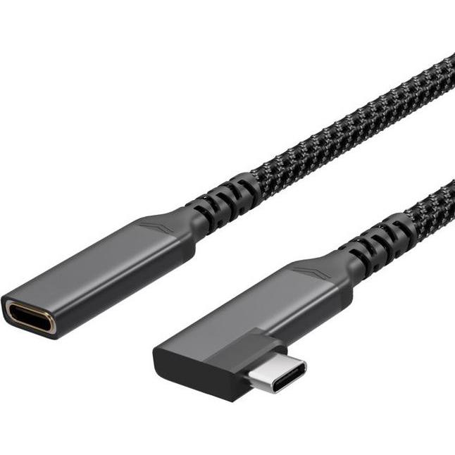 S-Conn USB-C Verlängerungskabel USB-C > USB-C Buchse 3.2 90° PD Textil 1,5m (1.50 m, 100 W), Cavo USB