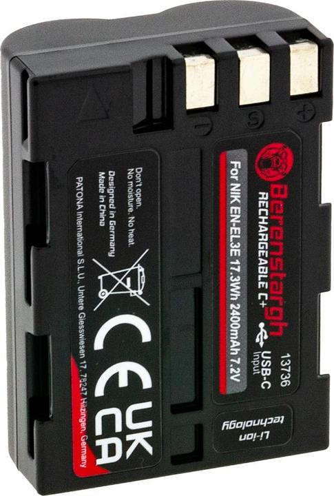 Actual product image Berenstargh Nikon EN-EL3E 2400mAh USB-C input battery (Camera battery)