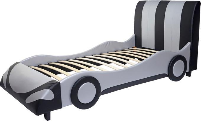 Image du produit Swisshandel24 Lit, car boy lit bébé, sommier à lattes imitation cuir bois 190x100cm noir-argent - 43180
