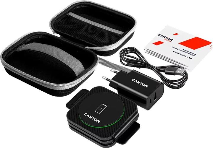 Actual product image Canyon WS-305, 3in1, foldable wireless Qi charging station for 3 devices simultaneously, 15W, black (15 W)