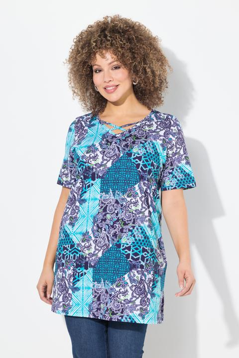 Actual product image Ulla Popken Patch Print Short Sleeve Knit Tunic (42, 44)