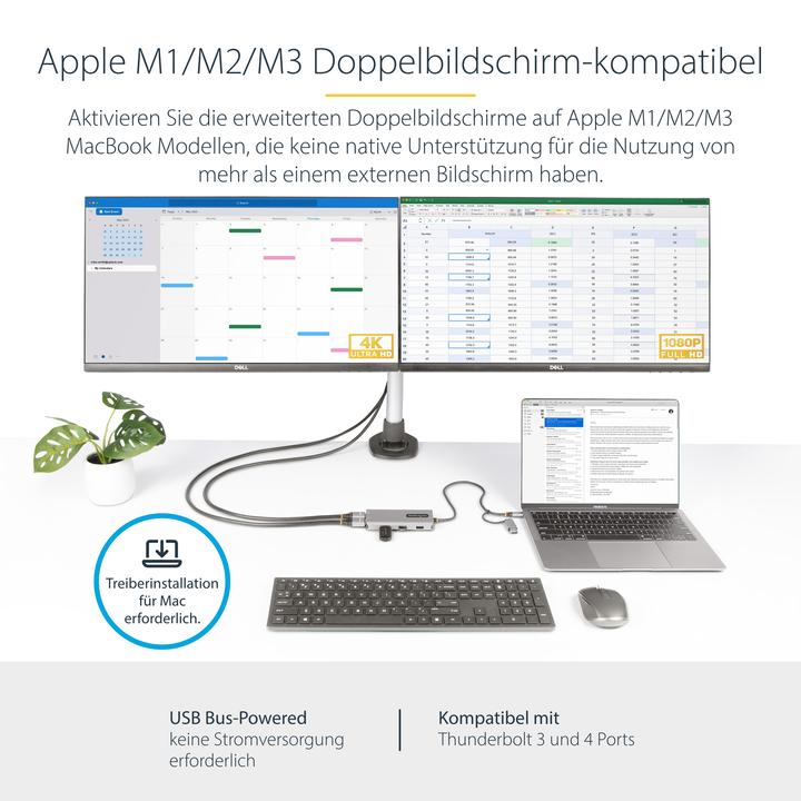 Image du produit StarTech COM USB-C & USB-A Multiport Adapter Dual HDMI 4K/1080p 3-Port USB Hub USB-C to A Dongle Min (USB-C, 3 Ports)