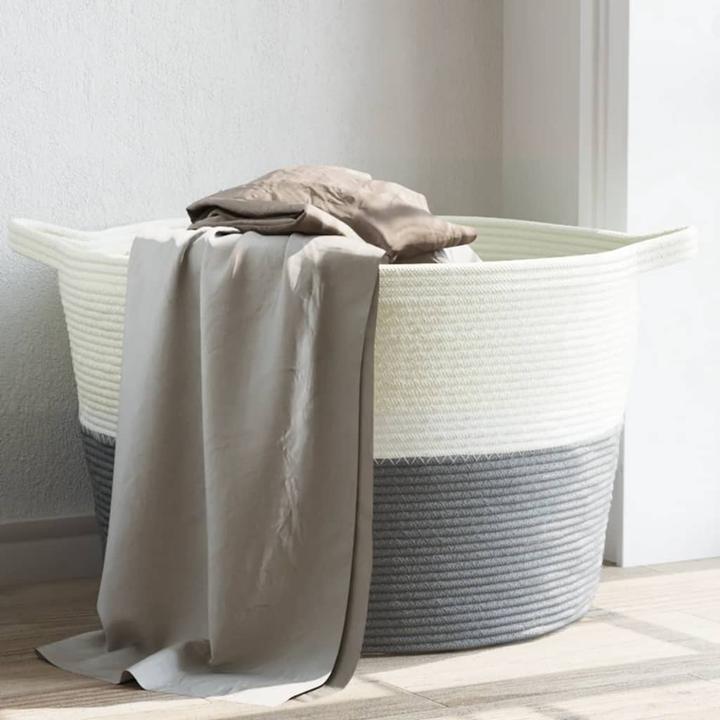 Immagine prodotto VidaXL Cesto per il bucato grigio e bianco Ø60x36 cm in cotone, colore: grigio