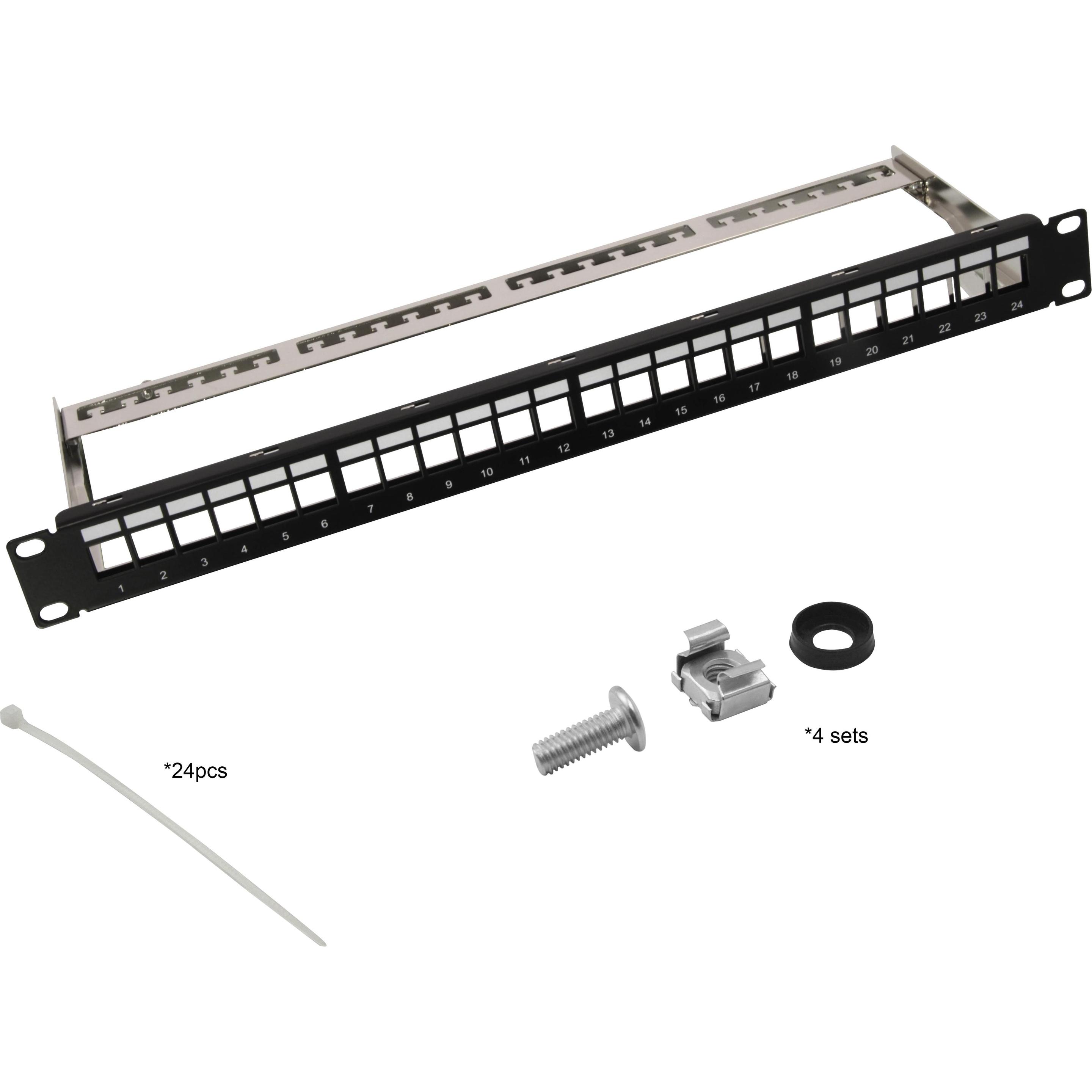 Thumbnail - Helos 19 Modulträger Keystone 1 HE 24 Port, Entlastungsschiene, schwarz, Serverschrank Zubehör, Schwarz