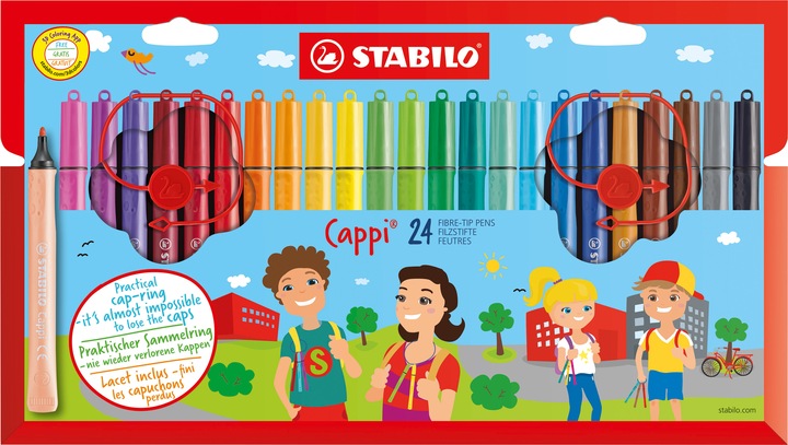 STABILO Cappi Filzstift mit Kappenring (Sortiert, 24 x)