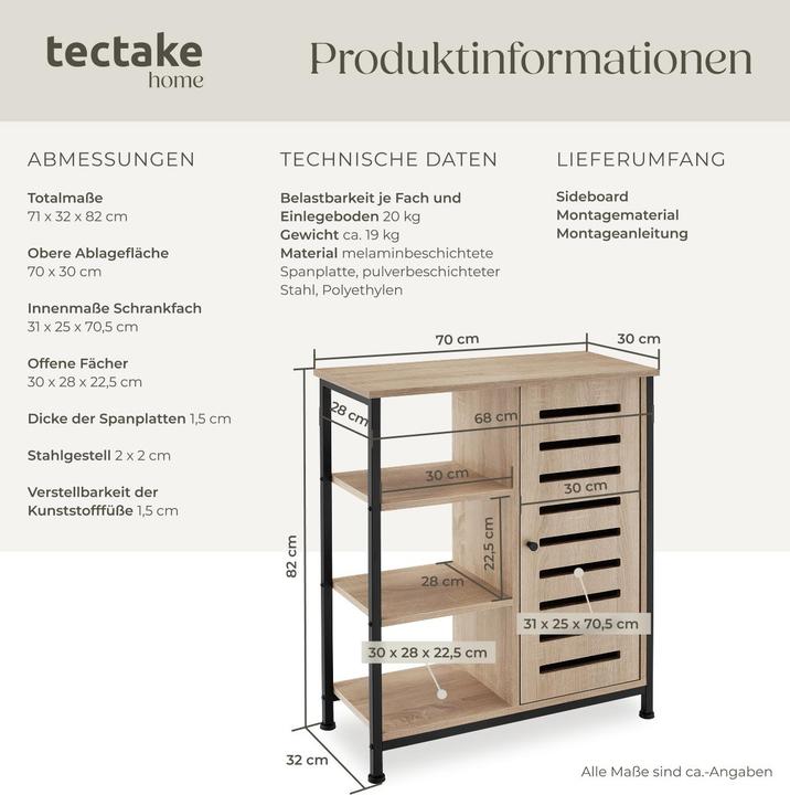 Image du produit tectake Buffet 71x32x82cm (71 x 32 x 82 cm)
