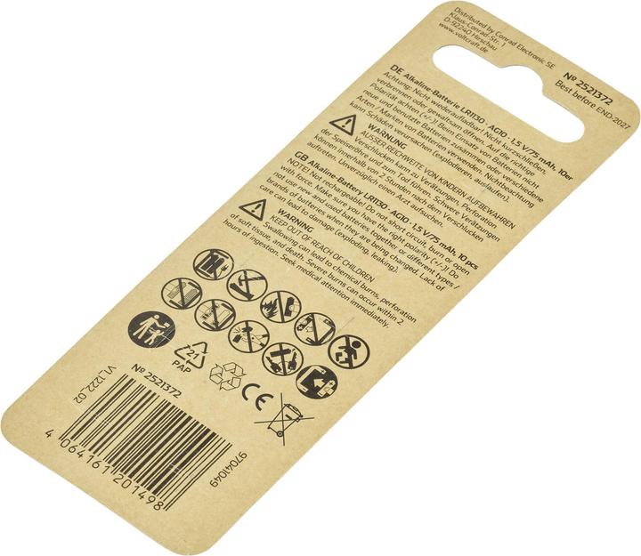 Actual product image Voltcraft AG10 Knopfzelle LR 1130 (10 pcs., AG10, 75 mAh)