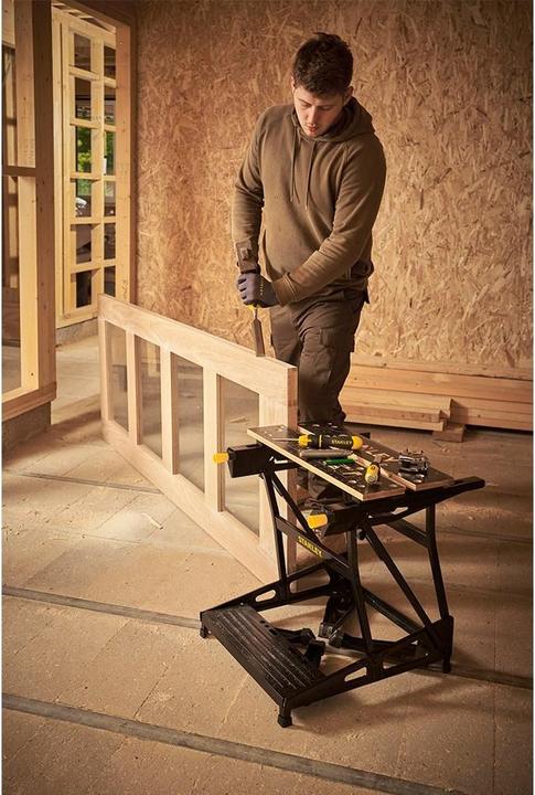 Actual product image Stanley Workmate with bamboo worktop and dual working height, loadable up to 250kg (50.50 cm, 78 cm)