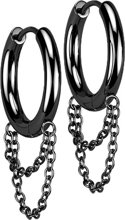 Image du produit Star Piercing Boucles d'oreilles noir pendentif double chaîne (sans laiton, Acier chirurgical 316L)