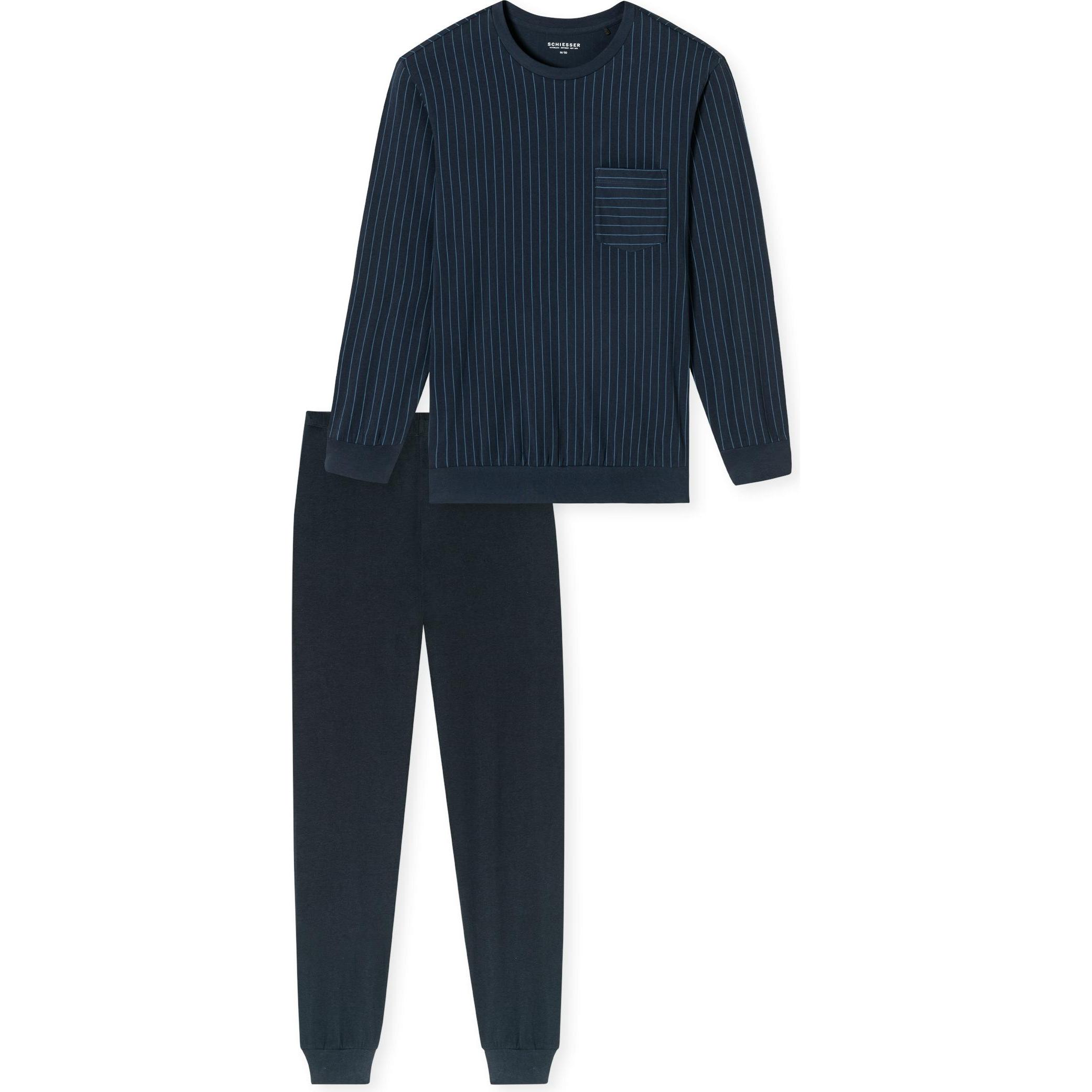 Schiesser, Herren, Pyjama, Schlafanzug lang, Blau, (4XL)