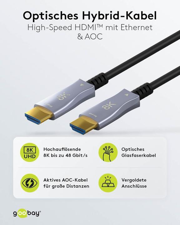 Image du produit Goobay Series 2.1 Optical Hybrid Ulra High-Speed HDMI™ Cable with Ethernet (AOC), 100 m, Black - High-Grade (100 m)