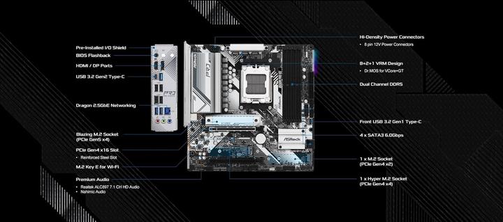 Productafbeelding AsRock B650M PRO RS AM5 detailhandel (AM5, AMD B650, mATX)