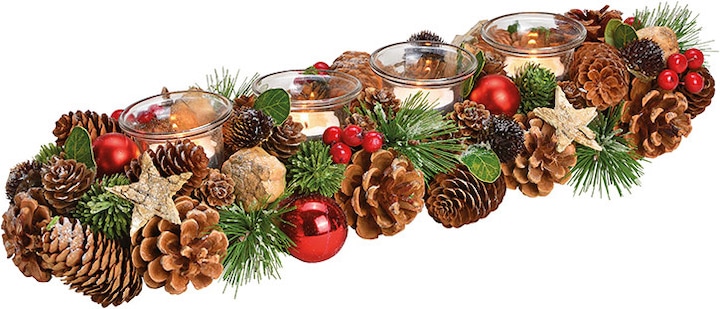 Image du produit G. Wurm Arrangement de l'Avent, porte-bougie à réchaud motif de Noël en bois, verre vert/brun/rouge (L/H/P)