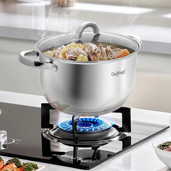 Actual product image Cheffinger Stainless steel saucepan with induction lid (24 cm, Roman pot, Stainless steel)