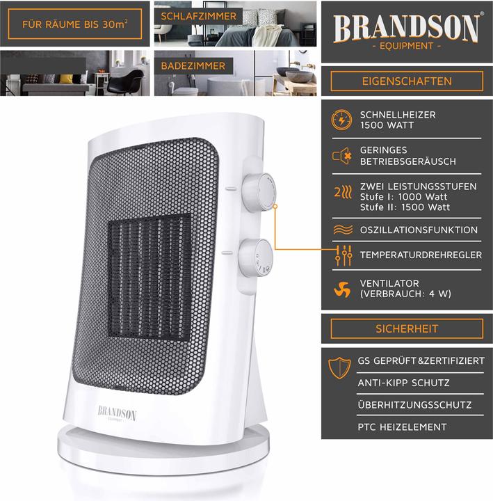 Image du produit Brandson Radiateur soufflant céramique 1500W (1500 W)
