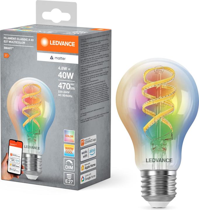 Immagine prodotto Ledvance SMART+ MATTER FILAMENT CLASSIC A MULTICOLOR 4.8W 827...865 Multicolore E27 (E27, 470 lm, 1 x)