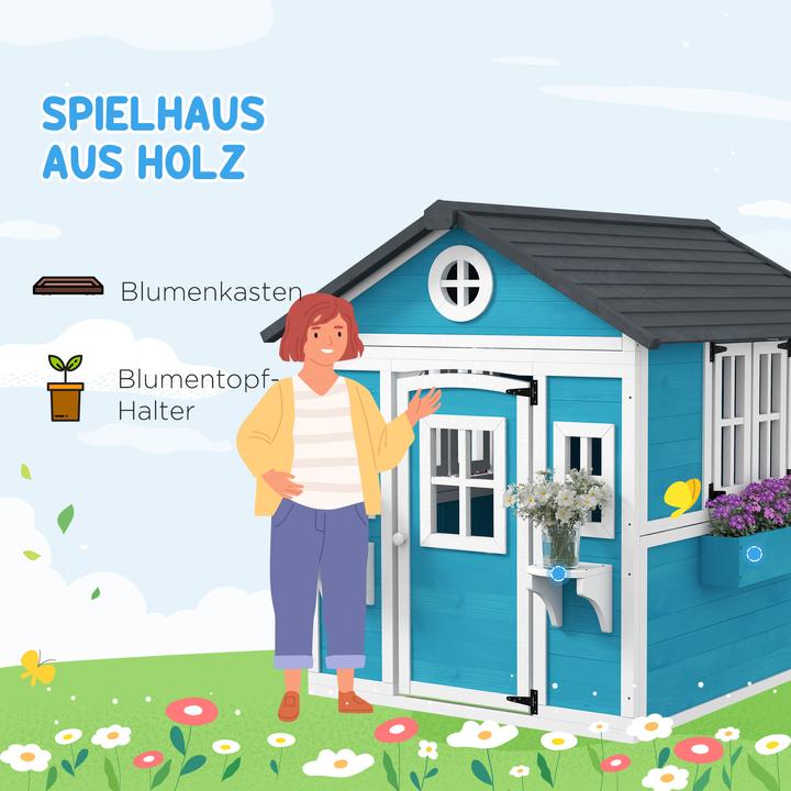 Produktbild Outsunny Kinderspielhaus Tannenholz Blau