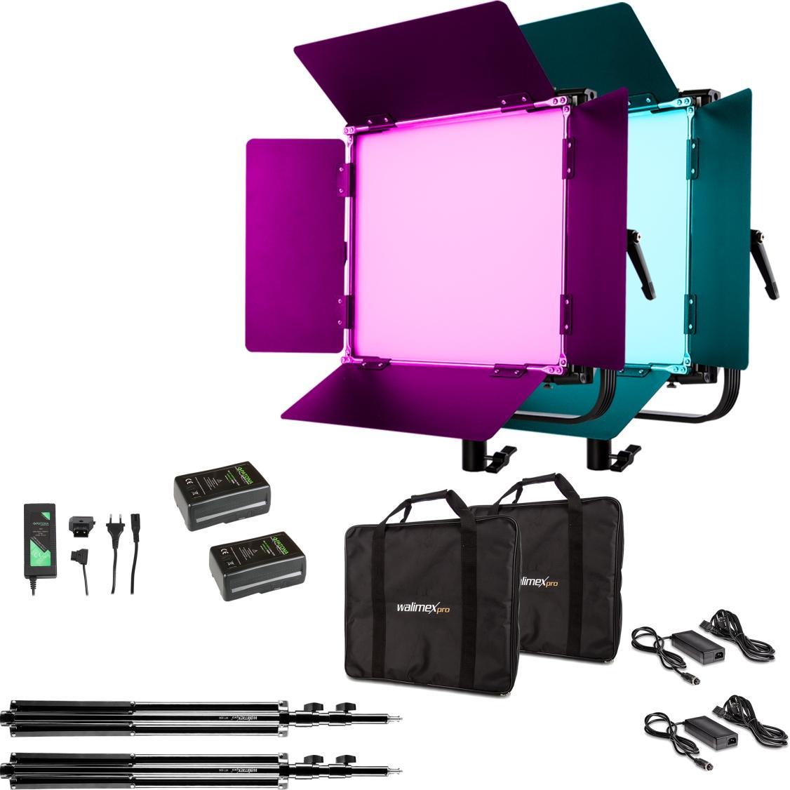 Walimex LED Rainbow 50W RGBWW Set 4 (2x Rainbow 50W, 2x Lampenstativ GN-806, 2x V-Mount Akku 6.600mAh, 1x... (Weitere Da...