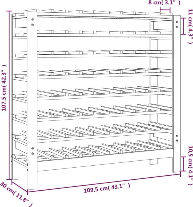 Produktbild vidaXL Weinregal (40 Flaschen, 61.50 x 30 x 107.50 cm)