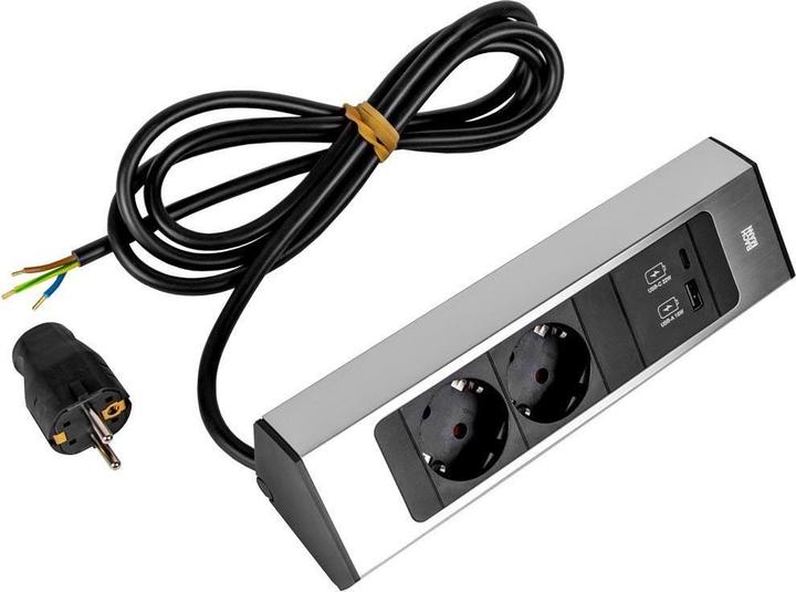 Image du produit Bachmann CASIA 2 2xCEE7/3 1xUSB A/C 22W 2,0m AEH aspect inox (2 x, CEE 7/3, 2 m)