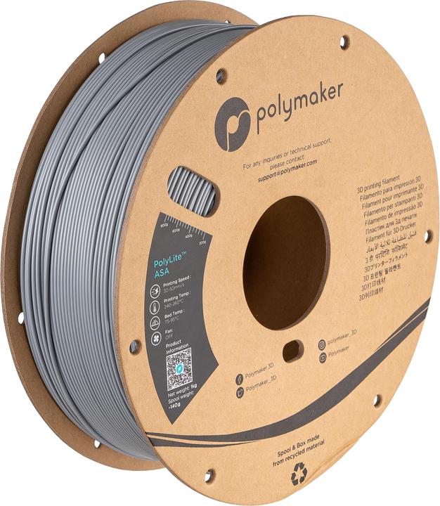 Produktbild Polymaker PolyLite ASA - Grey - 1.75mm (ASA, 1.75 mm, 1000 g, Grau)