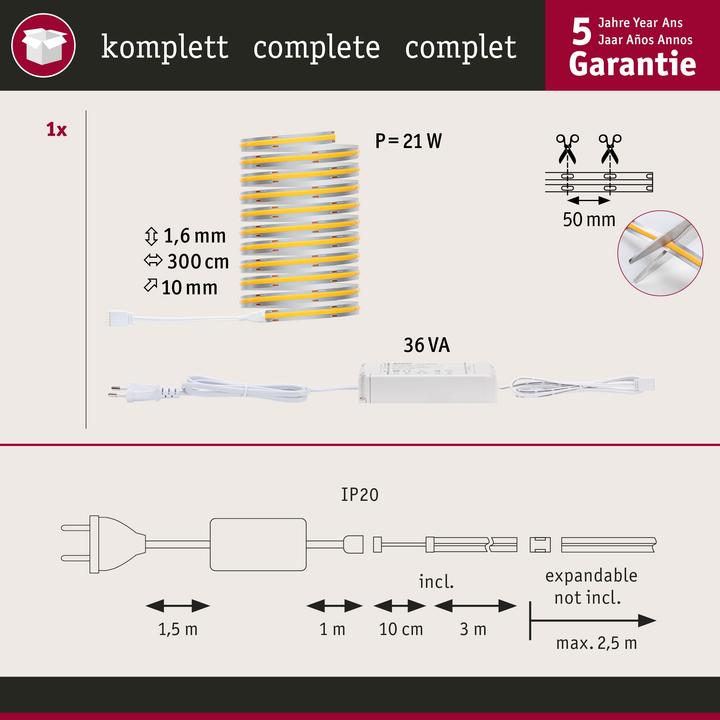 Produktbild Paulmann MaxLED 500 Full-Line COB Stripe Set (Warmweiss, 300 cm, Indoor)