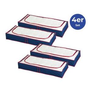 Wenko, Stoffen Kasten, Unterbettkommode Blau-Rot, 4er Set Aufbewahrungskommoden Für Saisontextilien