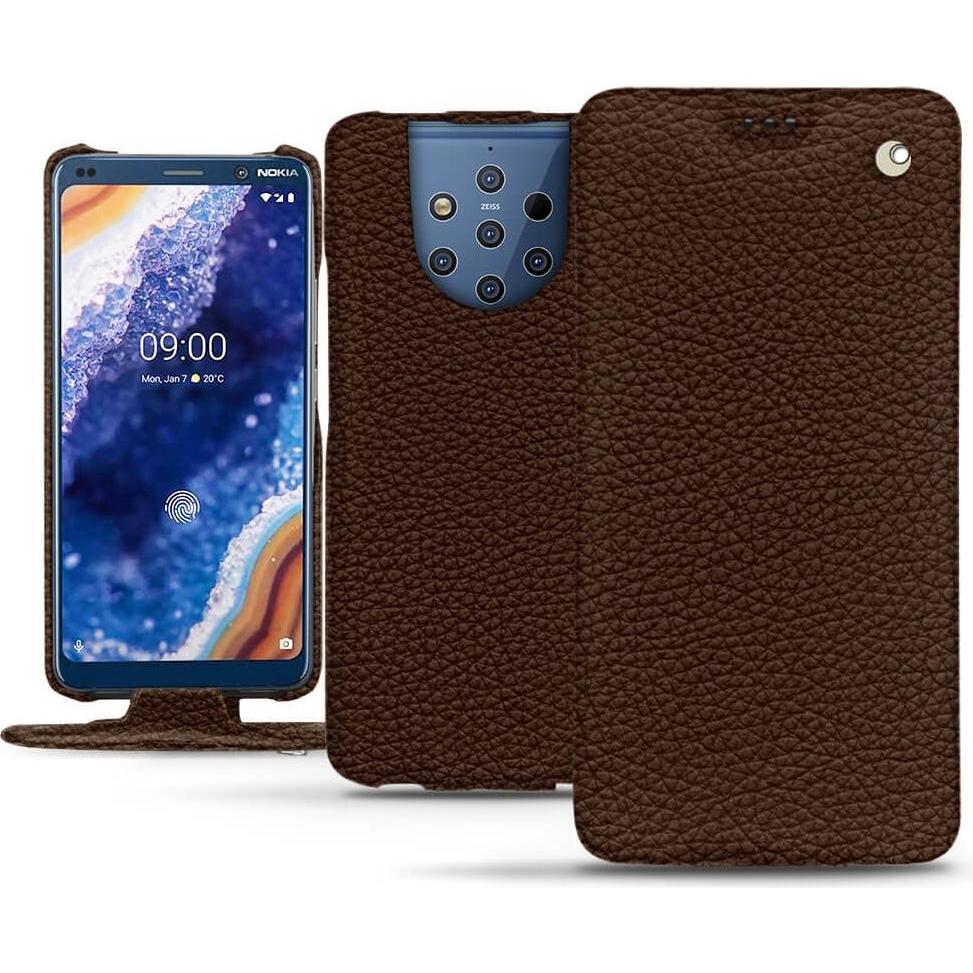 Noreve Lederschutzhülle vertikal (Nokia 9 PureView), Smartphone Hülle, Braun
