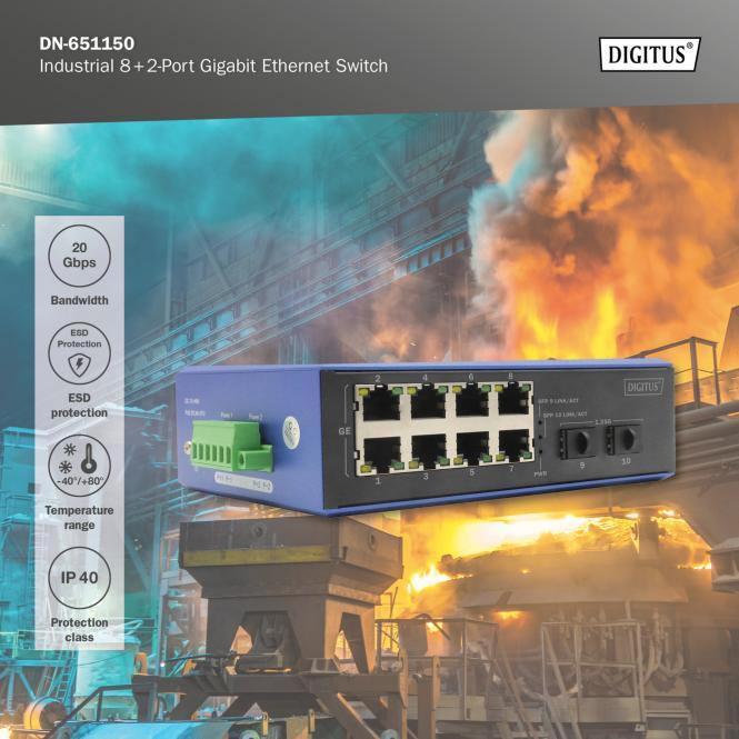 Produktbild Digitus Industrial 8 +2-Port Gigabit Ethernet Switch (8 Ports)