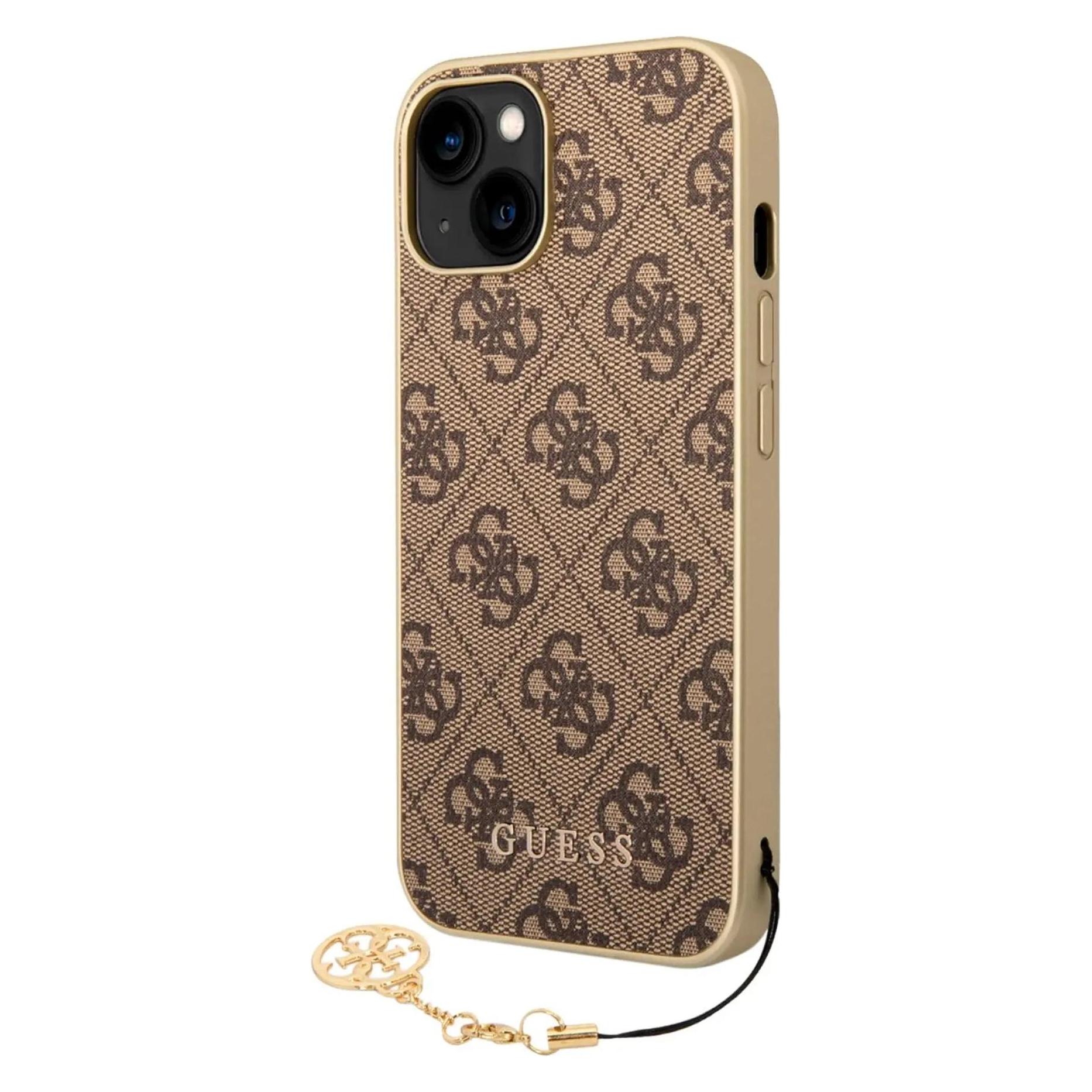 Guess GUHCP14SGF4GBR IPhone 14 6, 1" Brązowy/brown Hardcase 4G Charms Collection (Apple IPhone 13, Apple IPhone 14, Apple IPhone 14 Pro Max),