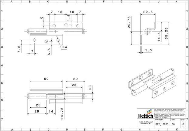 Immagine prodotto Hettich Mbelband rechts, vernickelt 50x40 mm, 2 Stck fr gefalzte Tren und Fenster