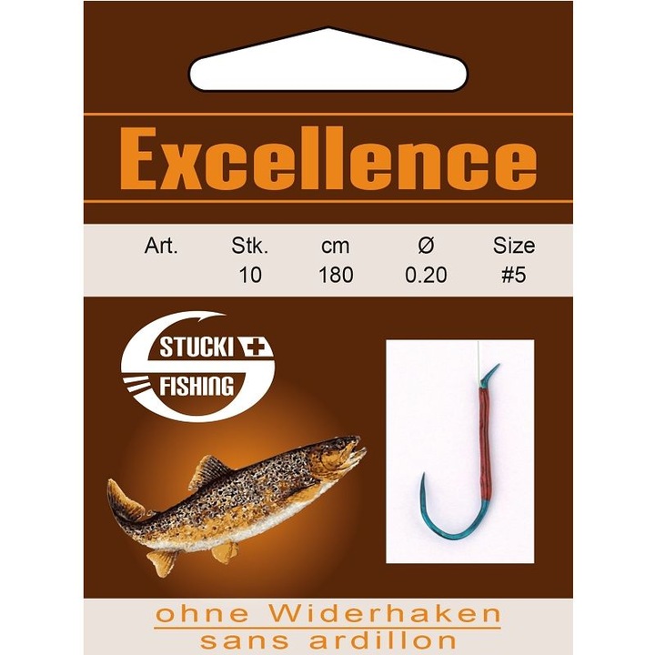 Actual product image Stucki Fishing Excellence glued barbless hooks, 180 cm