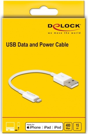 Produktbild Delock USB-Ladekabel für iPhone 15 cm Weiss (0.15 m, USB 2.0)
