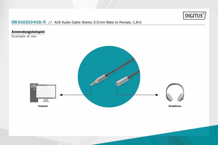 Image du produit Digitus Câble d'extension audio, jack 3,5 mm vers prise 3,5 mm (1.80 m)