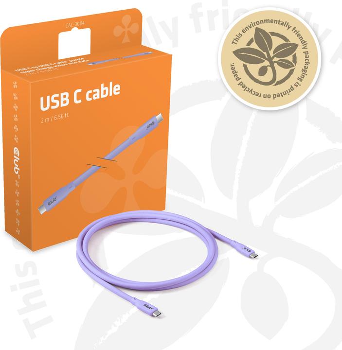Produktbild Club 3D Club3D Lifestyle USB-C Kabel PD 240W,20Gbps 2m lila St/St retail (2 m, 240 W)
