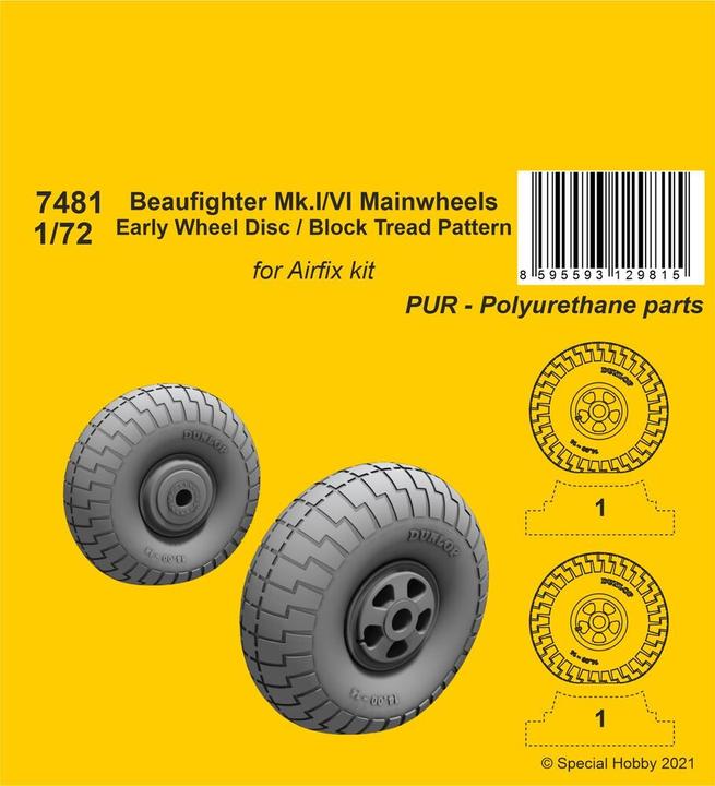 CMK Beaufighter Mk.I/VI Mainwheels - Early Wheel Disk / Block Tread Pattern