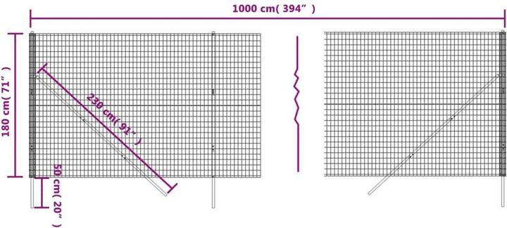 Immagine prodotto vidaXL Maschendrahtzaun Anthrazit 1,8x10 m Verzinkter Stahl