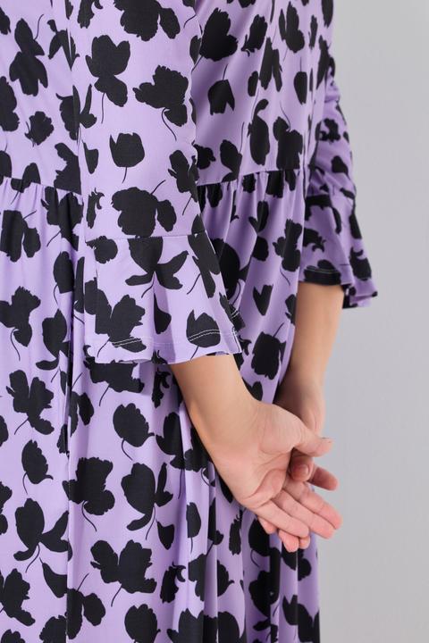 Produktbild Ulla Popken Jerseykleid, A-Linie, Rundhals, 3/4-Volantärmel (60)