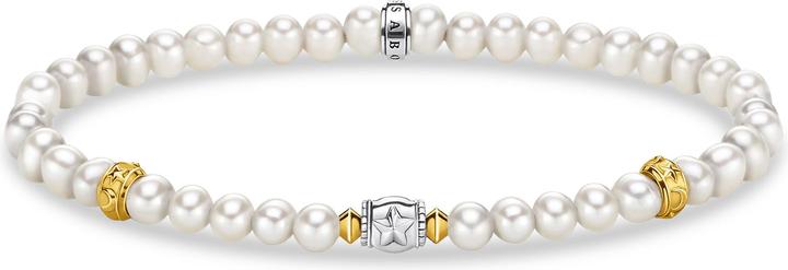 Thomas Sabo Bracelet beige beads with half moon silver (15.50 cm, 750 yellow gold gilding, 925 sterling silver, Blackened)