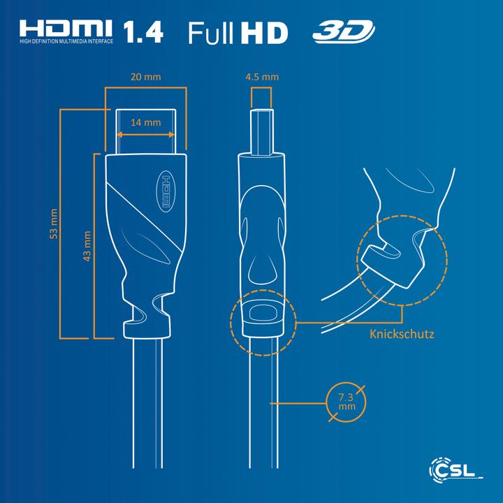 Produktbild CSL HDMI Kabel 2.0b - 4k Ultra HD 2160p - High Speed - 3D Ready - 3 fach geschirmt - HDMI 2.0b 2.0a 2.0 (12.50 m, HDMI, 2.0)