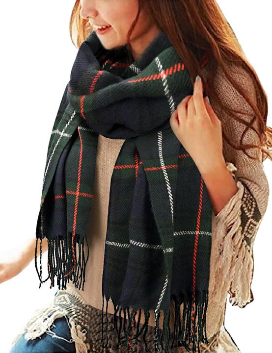 Immagine prodotto Only-Bags.Store Sciarpa triangolare a quadri, sciarpa pashmina, sciarpa morbida con nappe, sciarpa a portafoglio
