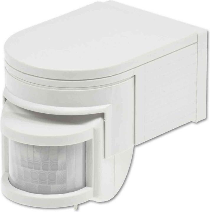 Actual product image Isoled PIR motion detector white, 230V, max. 4A, 180° max. 10m detection radius, IP44, surface mounting (10 m)