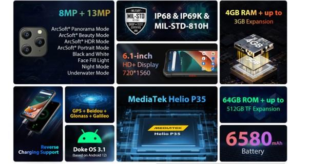 Actual product image Blackview BV5300 Pro (64 GB, Black, Green, 6.10", Dual SIM, 4G)