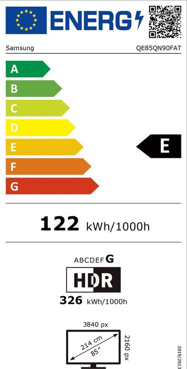Energy Label Samsung QE85QN90F (85", QN90F, NeoQLED, Mini-LED, 4K, 2025)
