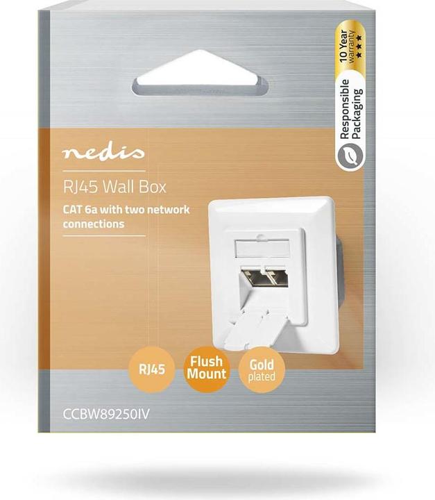 Immagine prodotto Nedis Presa di rete a muro | Montaggio ad incasso | Porta/e a 2 porte | CAT6a | Diritto | Presa | (UTP, CAT6a, 0.07 m)