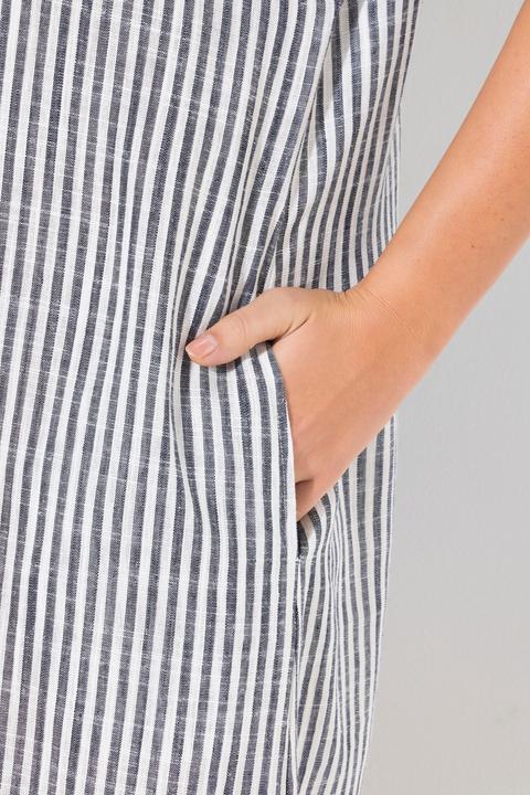Produktbild Ulla Popken Leinenmix-Kleid, Streifen, Oversized, Hemdkragen, Halbarm (56)