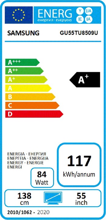Etichetta energetica Samsung GU55TU8509UXZG (55", LCD, 4K)