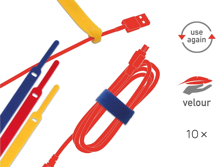 Actual product image Label-the-cable LTC BASIC 10 Power hook and loop binder rt, gb, bl (Velcro cable ties, 170 mm, 10 pcs.)