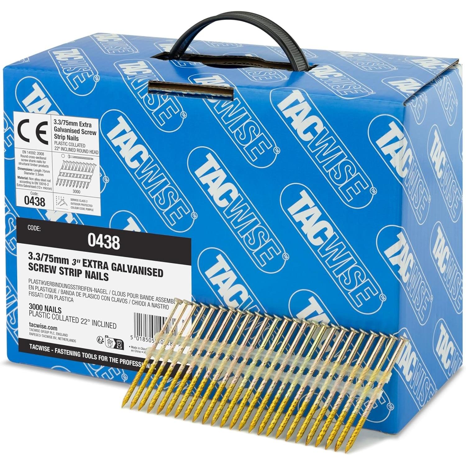 Tacwise, Chiodi, Chiodi a striscia zincati legati in plastica per costruzioni in legno (3000 pz., 75 mm)